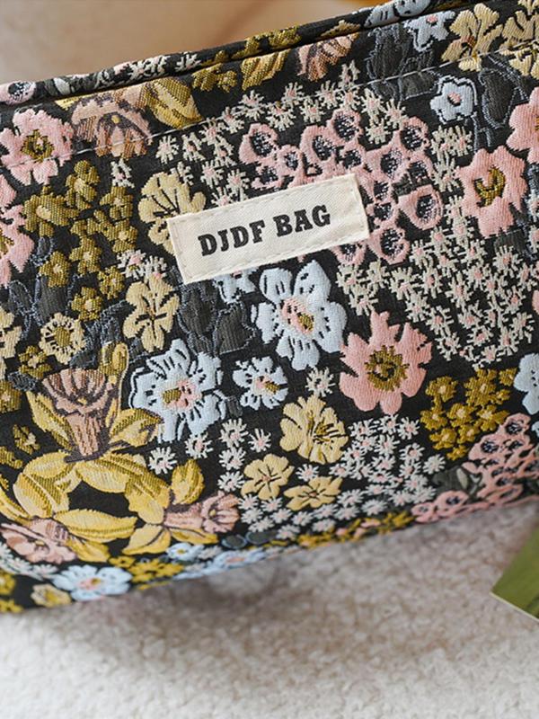 Floral Pattern Makeup Bag, Large Capacity Cosmetic Storage Bag, Zipper Makeup Organizer Pouch, Versatile Storage Bag for Travel & Daily Use