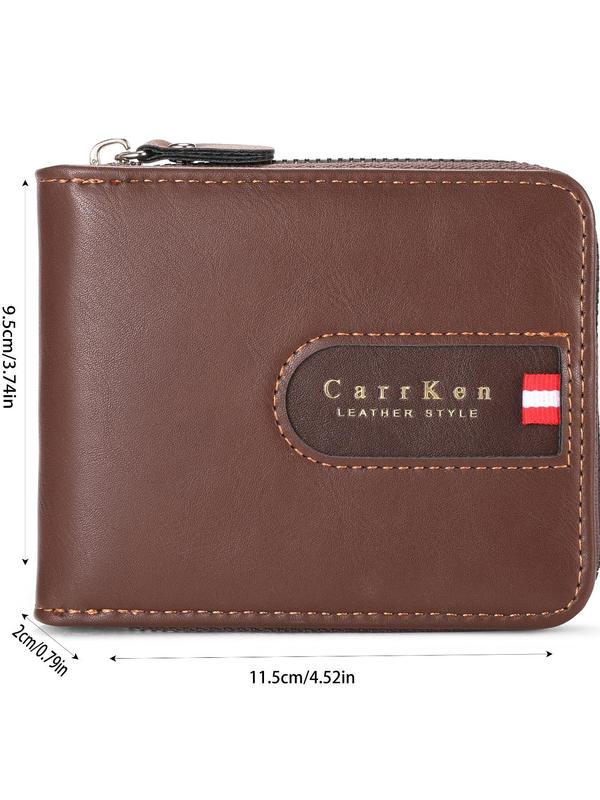 Men's Vintage Letter Pattern  Zipper Short Wallet, Casual Multi-functional Short Wallet for Daily Used, Retro Style Wallet for Men