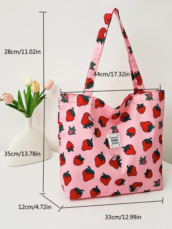 Fruit Print Tote Bag, Large Capacity Shoulder Bag for Women & Girls, Casual Trendy Folding High-quality Daily Commuting Bag, Girl Fashionable Shopping Bag