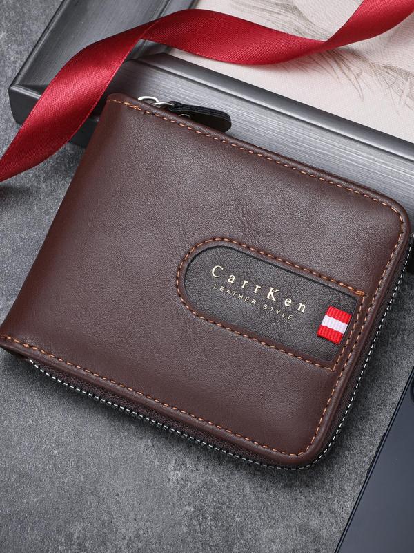 Men's Vintage Letter Pattern  Zipper Short Wallet, Casual Multi-functional Short Wallet for Daily Used, Retro Style Wallet for Men