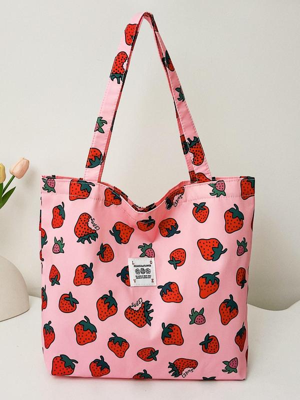 Fruit Print Tote Bag, Large Capacity Shoulder Bag for Women & Girls, Casual Trendy Folding High-quality Daily Commuting Bag, Girl Fashionable Shopping Bag