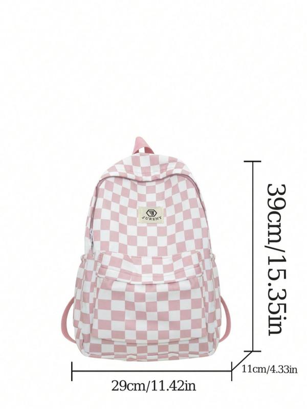 Letter Patch Random Check Pattern Backpack, Casual Large Capacity School Bag, Fashionable Backpack for Women & Men, Casual Trendy Versatile Daily Commuting Bag