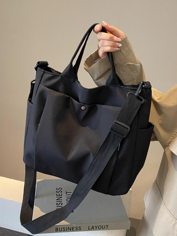 Women's Solid Color Nylon Tote Bag, Large Capacity Shoulder Bag for Daily Used, Casual Trendy Versatile High-quality Daily Commuting Bag, Girl Fashionable Bag