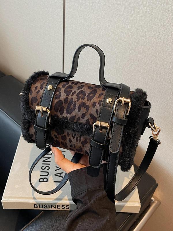 Women's Fashion Random Leopard Print Fluffy Crossbody Bag, 2024 New Style Casual Versatile Shoulder Bag for Daily Used, Trendy All-match Commuter Bag