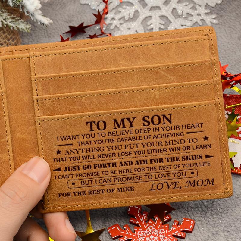 Christmas 2024-Mom to Son Wallet-Engraved Wallet For Son-Wallet for Son From Mom & Dad-Leather Wallet-Mens Wallet-Christmas Gift-Birthday Gift-Gift For Son Cannot Be Customized card  holder RFID Blocking Bifold Wallet black lightweight durable classic