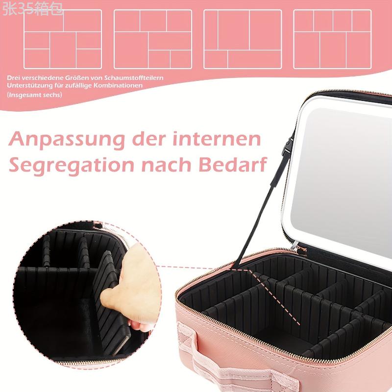 Portable Travel Makeup Train Case with Mirror and Light, Adjustable Dividers, Cosmetic Bag Organizer for Artist Storage and Makeup Brushes