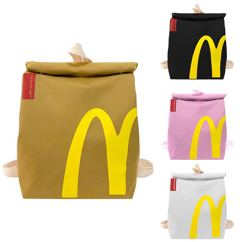 Personalized Paper McDonald's Bag with Hamburger keychain Backpack Casual Canvas Bag Shoulder Crossbody Bag Women Men Funny Gift