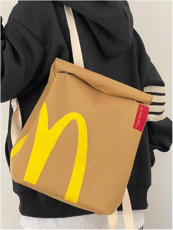 Personalized Paper McDonald's Bag with Hamburger keychain Backpack Casual Canvas Bag Shoulder Crossbody Bag Women Men Funny Gift