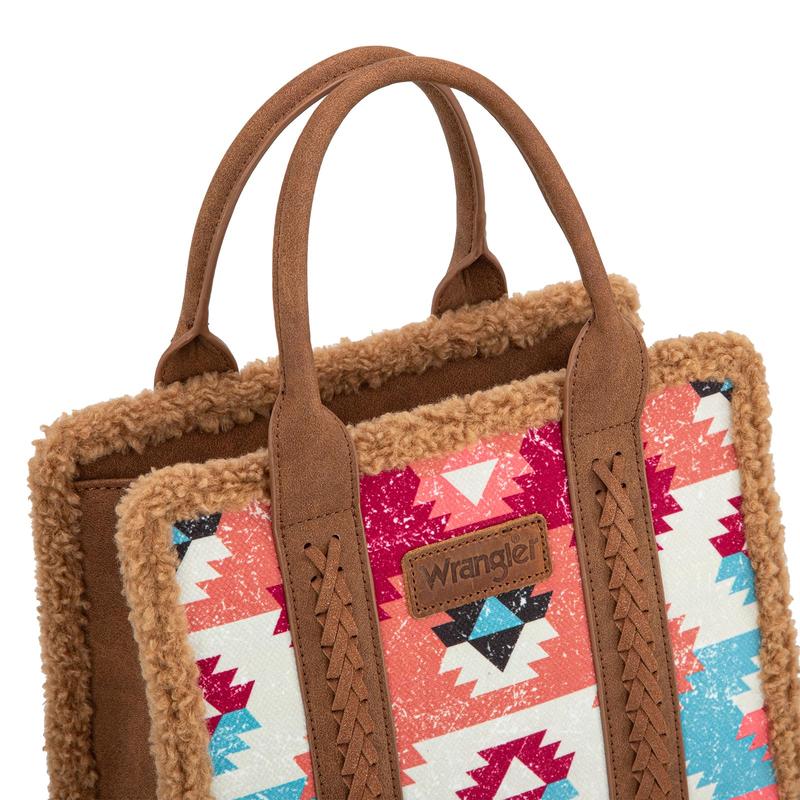 Wrangler Aztec Sherpa Tote Bag for Women Western Purses and Handbags-Fall Fashion woman gift