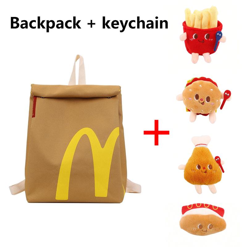 Personalized Paper McDonald's Bag with Hamburger keychain Backpack Casual Canvas Bag Shoulder Crossbody Bag Women Men Funny Gift