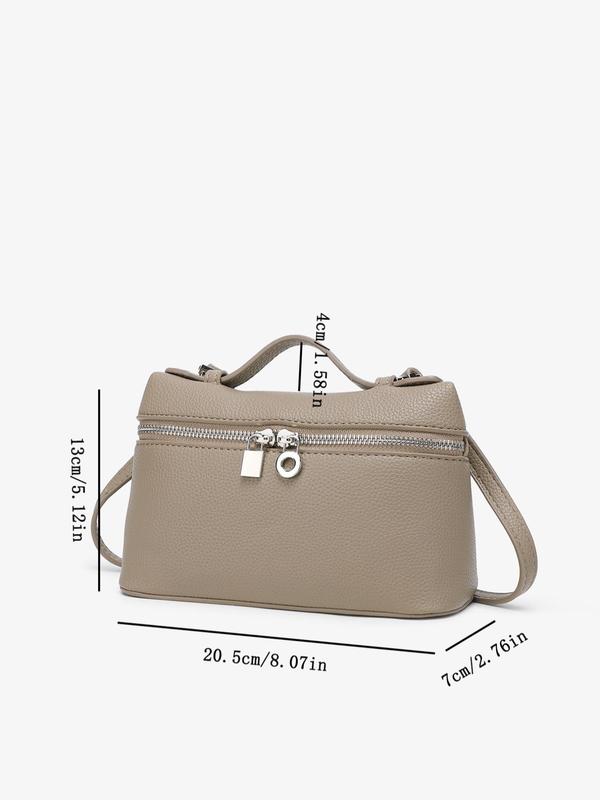 Women's Solid Color Litchi Pattern Handbag, Fashionable Zipper Crossbody Bag for Gift, Casual Trendy Versatile High-quality Daily Commuting Bag