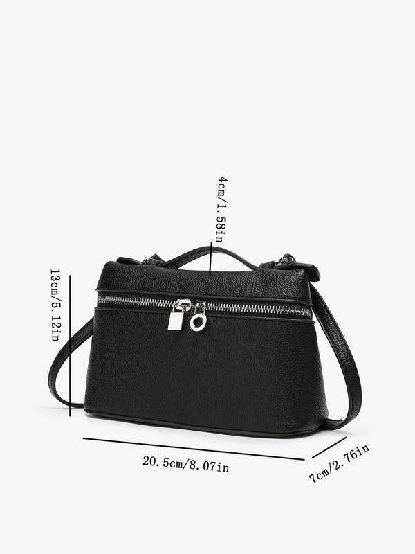 Women's Solid Color Litchi Pattern Handbag, Fashionable Zipper Crossbody Bag for Gift, Casual Trendy Versatile High-quality Daily Commuting Bag