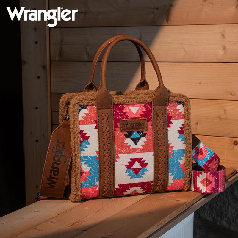 Wrangler Aztec Sherpa Tote Bag for Women Western Purses and Handbags-Fall Fashion woman gift