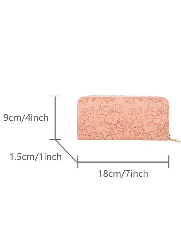 Women's Floral Embossed Long Wallet, Simple Fashion Zipper Design Long Wallet for Daily Used, Casual Trendy Versatile Coin Purse, Girl Fashionable Purse