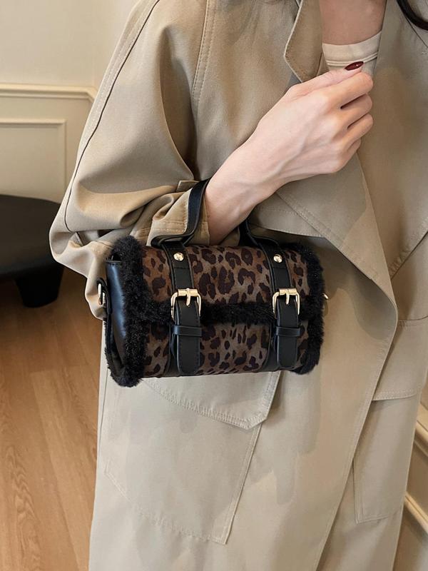 Women's Fashion Random Leopard Print Fluffy Crossbody Bag, 2024 New Style Casual Versatile Shoulder Bag for Daily Used, Trendy All-match Commuter Bag