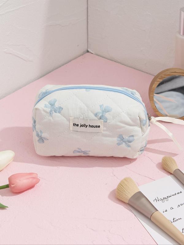 Quilted Design Makeup Bag Set, Cute Butterfly Pattern Cosmetic Bag with Aesthetic Toiletry Travel Organizer Bag, Vintage Travel Makeup Bag for Women, Skincare Organizer Bag