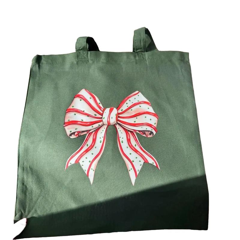 Women's Christmas Cake Bow Canvas Tote Bag - Fashionable and Functional