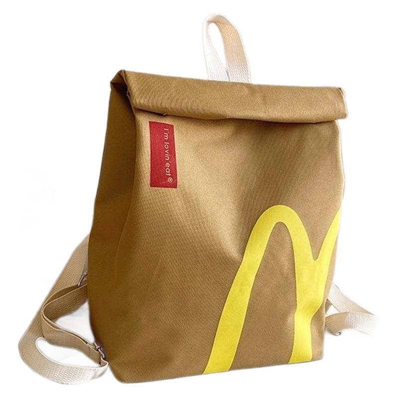 Personalized Paper McDonald's Bag with Hamburger keychain Backpack Casual Canvas Bag Shoulder Crossbody Bag Women Men Funny Gift