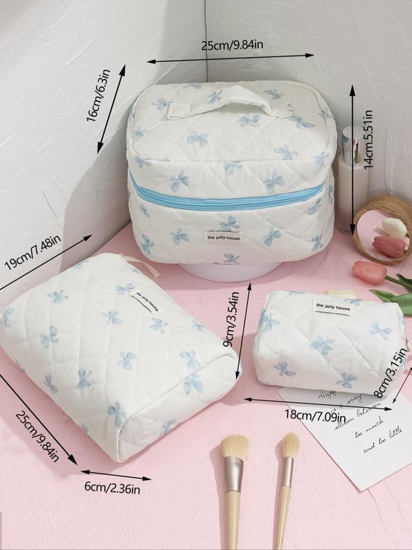 Quilted Design Makeup Bag Set, Cute Butterfly Pattern Cosmetic Bag with Aesthetic Toiletry Travel Organizer Bag, Vintage Travel Makeup Bag for Women, Skincare Organizer Bag