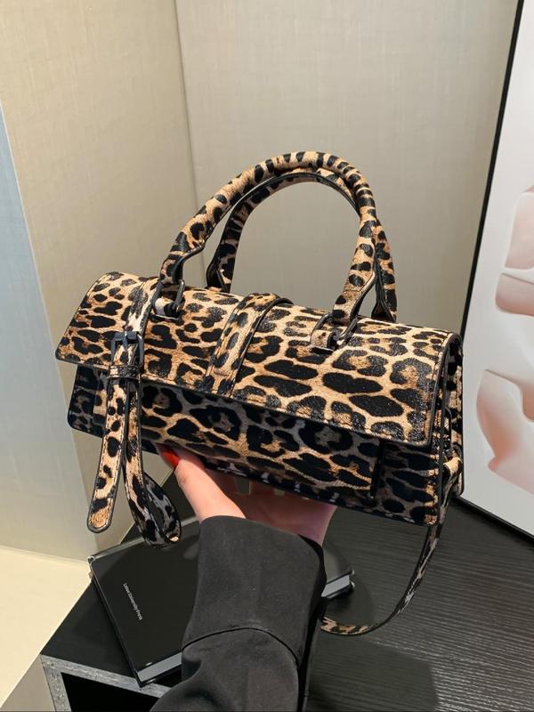 Fashion Vintage Leopard Pattern Handbag, Casual Versatile Crossbody Bag for Women, Trendy All-match Commuter Bag for Daily Used