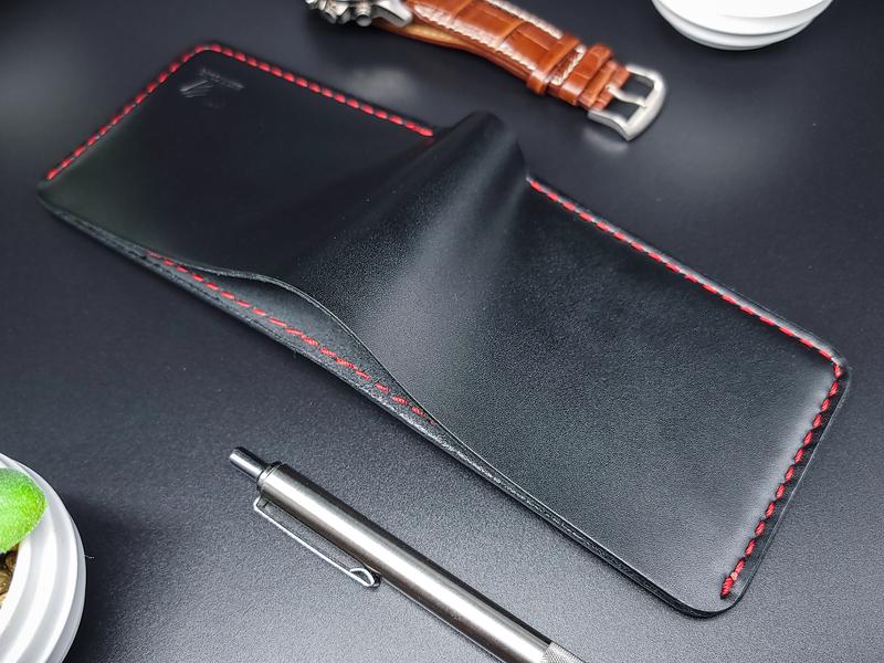 Bellicose Men's Classic Bifold Wallet - Handmade Full Grain Leather, Black with Red Stitching, Timeless Design, Premium Craftsmanship, Built to Last gift box men wallet