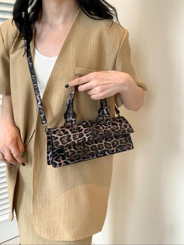 Fashion Vintage Leopard Pattern Handbag, Casual Versatile Crossbody Bag for Women, Trendy All-match Commuter Bag for Daily Used