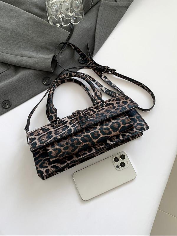 Fashion Vintage Leopard Pattern Handbag, Casual Versatile Crossbody Bag for Women, Trendy All-match Commuter Bag for Daily Used