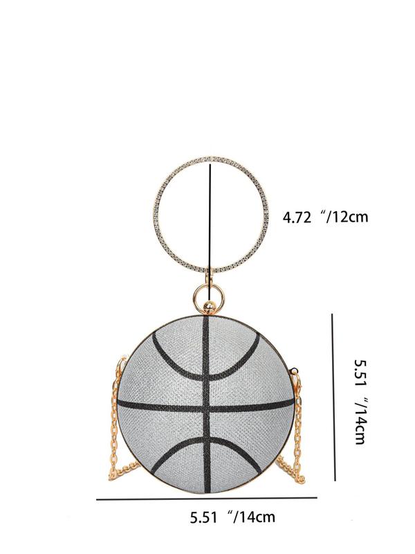 Women's  Rhinestone Decorated Basketball Shaped Evening Bag, Fashionable Round Shaped Chain Strap Design Evening Bag for Party, Banquet