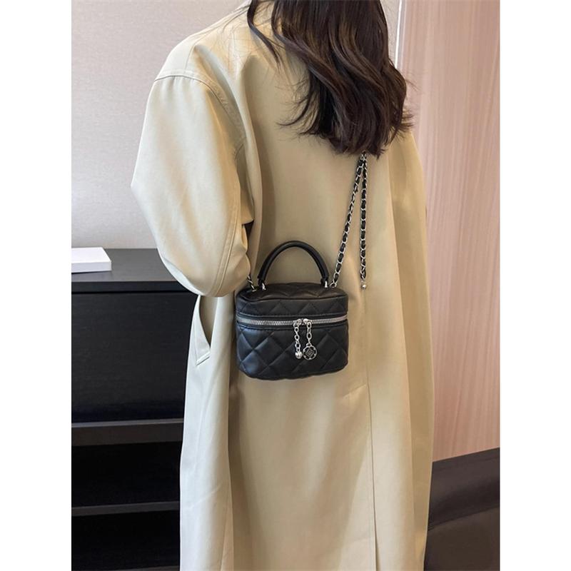 Mini Quilted Pattern Chain Bucket Bag Top Handle Elegant Style