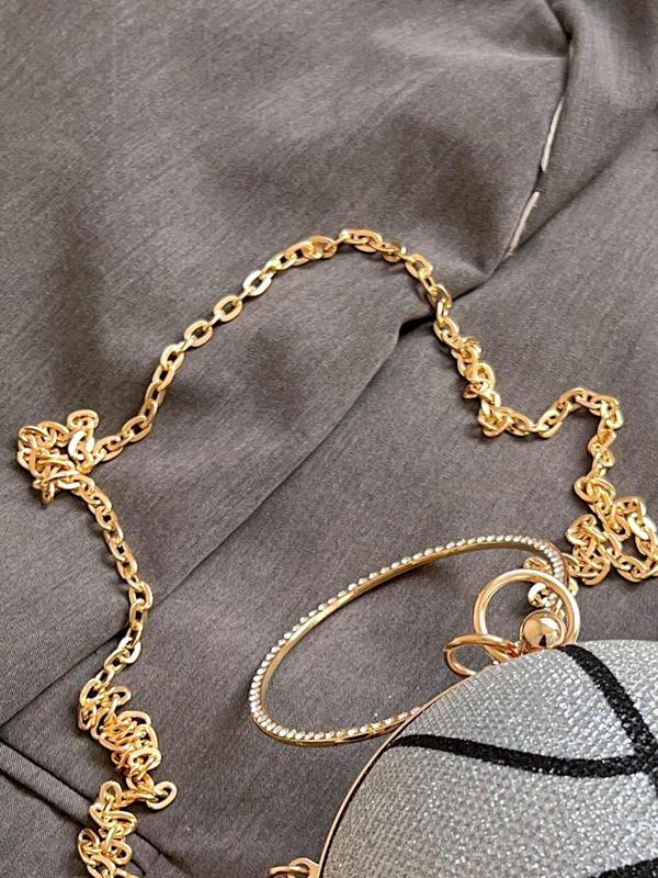 Women's  Rhinestone Decorated Basketball Shaped Evening Bag, Fashionable Round Shaped Chain Strap Design Evening Bag for Party, Banquet