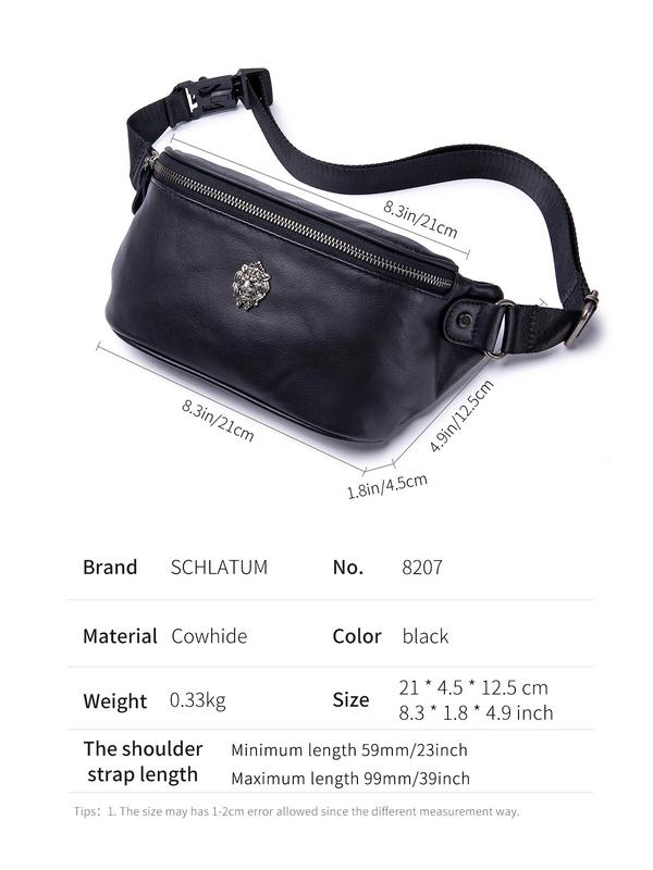 Men's Casual Solid Color Fanny Pack, Fashionable Cowhide Waist Bag for Daily Used, Casual Trendy Versatile High-quality Daily Commuting Bag