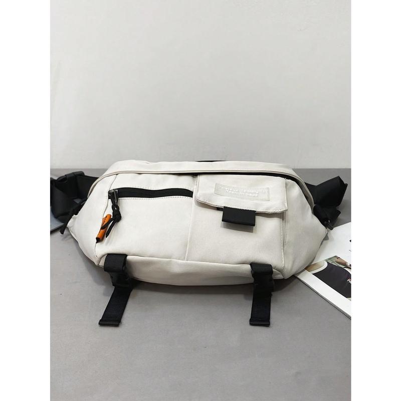 Stylish simple white nylon casual large volume waist bag for men and women with the same commuting date travel chest bag