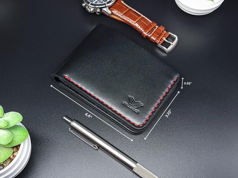 Bellicose Men's Classic Bifold Wallet - Handmade Full Grain Leather, Black with Red Stitching, Timeless Design, Premium Craftsmanship, Built to Last gift box men wallet