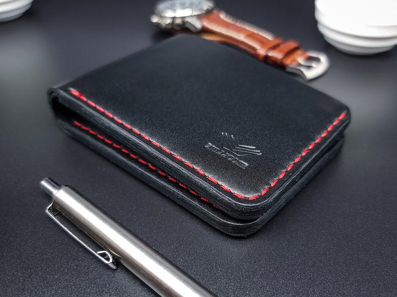 Bellicose Men's Classic Bifold Wallet - Handmade Full Grain Leather, Black with Red Stitching, Timeless Design, Premium Craftsmanship, Built to Last gift box men wallet