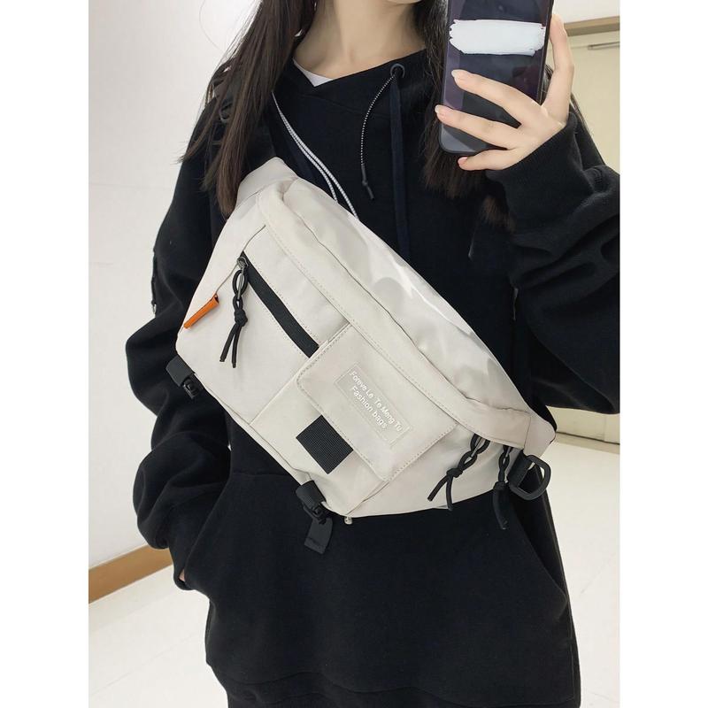 Stylish simple white nylon casual large volume waist bag for men and women with the same commuting date travel chest bag