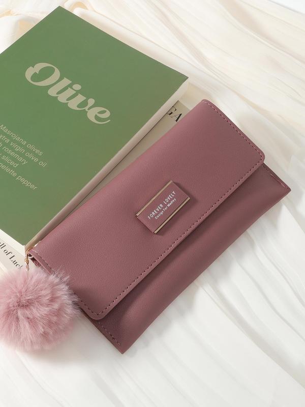 Elegant Minimalist Long Wallet, Trendy All-match Cute Purse with Pom Pom Charm, Fashionable Card Holder Everyday Purse for Daily Use