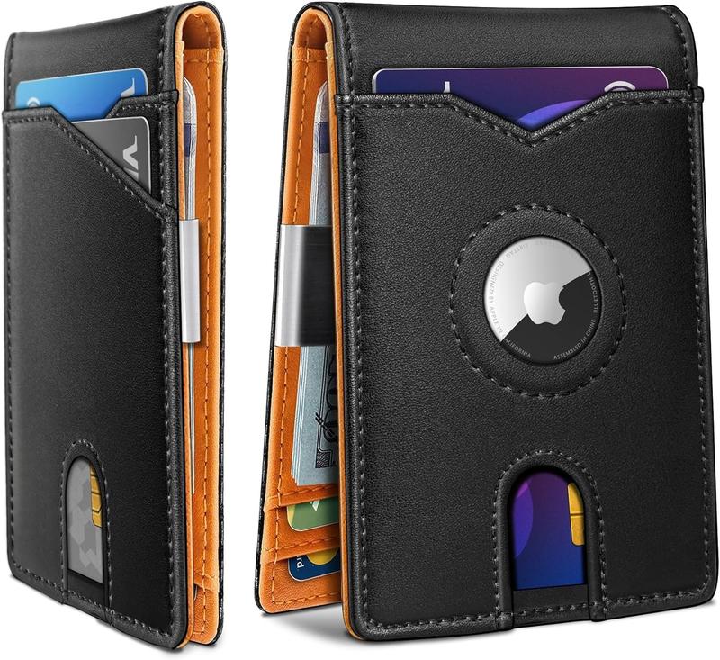 Airtag Wallet for Men,with Money Clip 11 Cards Slim Front Pocket Leather RFID Blocking Wallet with Gift Box