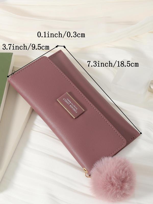 Elegant Minimalist Long Wallet, Trendy All-match Cute Purse with Pom Pom Charm, Fashionable Card Holder Everyday Purse for Daily Use