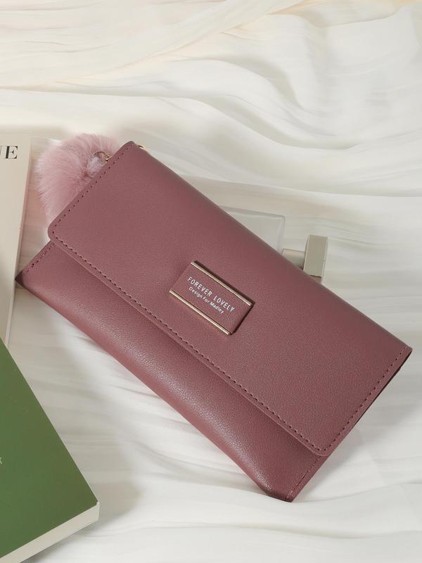 Elegant Minimalist Long Wallet, Trendy All-match Cute Purse with Pom Pom Charm, Fashionable Card Holder Everyday Purse for Daily Use