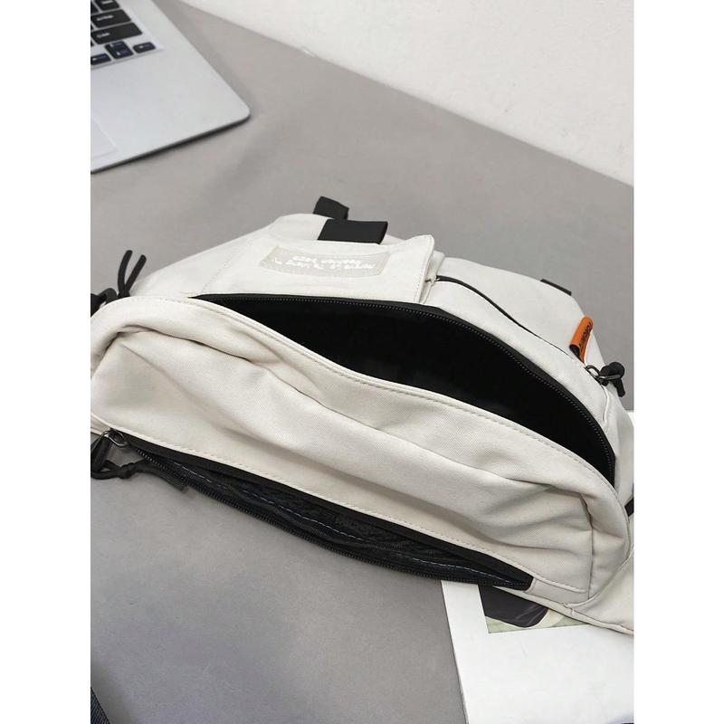 Stylish simple white nylon casual large volume waist bag for men and women with the same commuting date travel chest bag