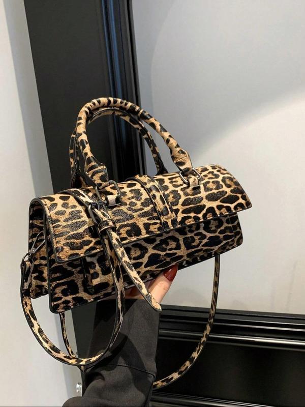 Fashion Vintage Leopard Pattern Handbag, Casual Versatile Crossbody Bag for Women, Trendy All-match Commuter Bag for Daily Used