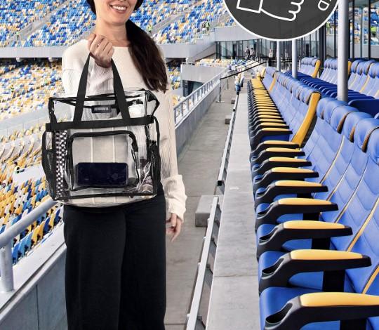 Masirs Clear Tote Bag Stadium Approved - Mesh Pockets Shoulder Straps Zippered Top Perfect for Work School Games Concerts