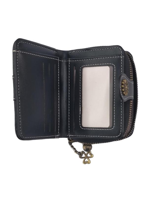 Fashionable Solid Color Zipper Wallet, 2024 New Style Casual Multi Card Slot Coin Purse with Charm, Simple All-match Short Wallet for Daily Travel Work Commute