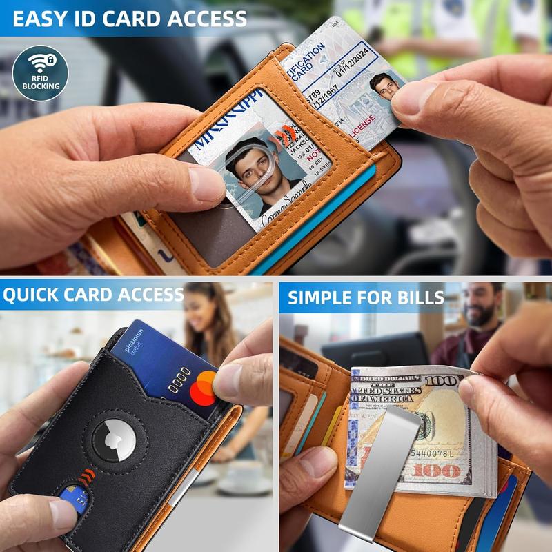 Airtag Wallet for Men,with Money Clip 11 Cards Slim Front Pocket Leather RFID Blocking Wallet with Gift Box