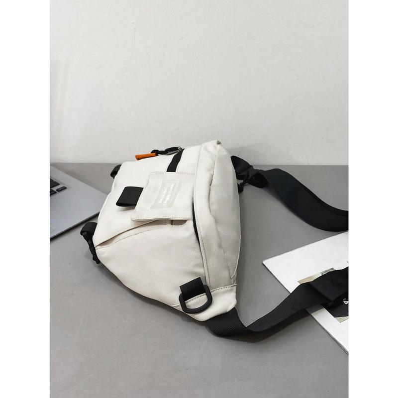 Stylish simple white nylon casual large volume waist bag for men and women with the same commuting date travel chest bag