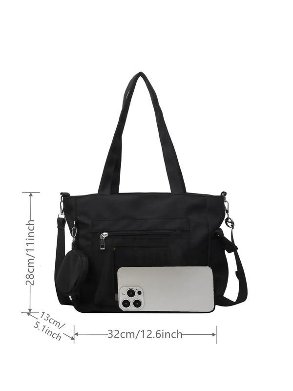 Fashionable Casual Plain Color Tote Bag, Casual Commuter Bag with Round Zipper Coin Purse, Simple All-match Visual Window Bag for Daily Life