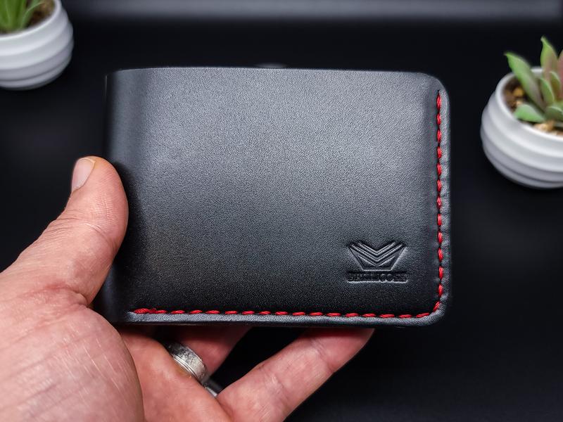 Bellicose Men's Classic Bifold Wallet - Handmade Full Grain Leather, Black with Red Stitching, Timeless Design, Premium Craftsmanship, Built to Last gift box men wallet