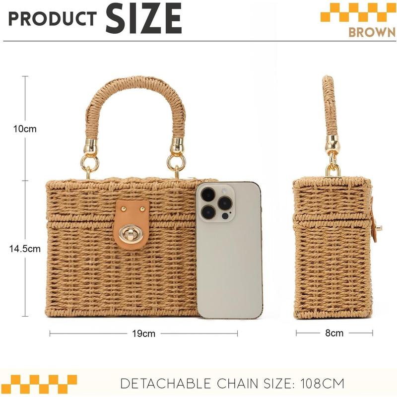 Women's Rattan Handbags Woven Tote Bag Crossbody Bag Fashion Handle Bags for All Seasons