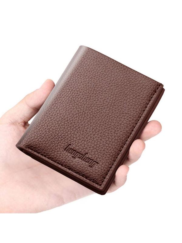 Men's Textured PU Leather Bifold Wallet, Letter Embossed Decorative Short Wallet, Autumn And Winter Business Fashion Plain Wallet