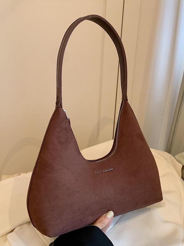 Women's Elegant Solid Color Suede Hobo Bag, Fashionable Retro Simple Portable Shoulder Bag, Versatile and Popular Style Bag for Party, Daily Outings